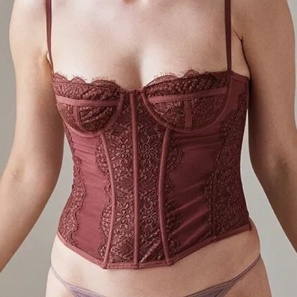 URBAN OUTFITTERS Out From Modern Love Corset Dark Chocolate Brown